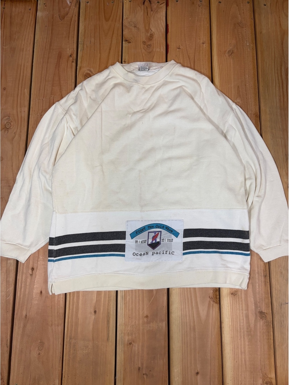 Ocean Pacific Vintage White Cotton Sweatshirt with Stripes